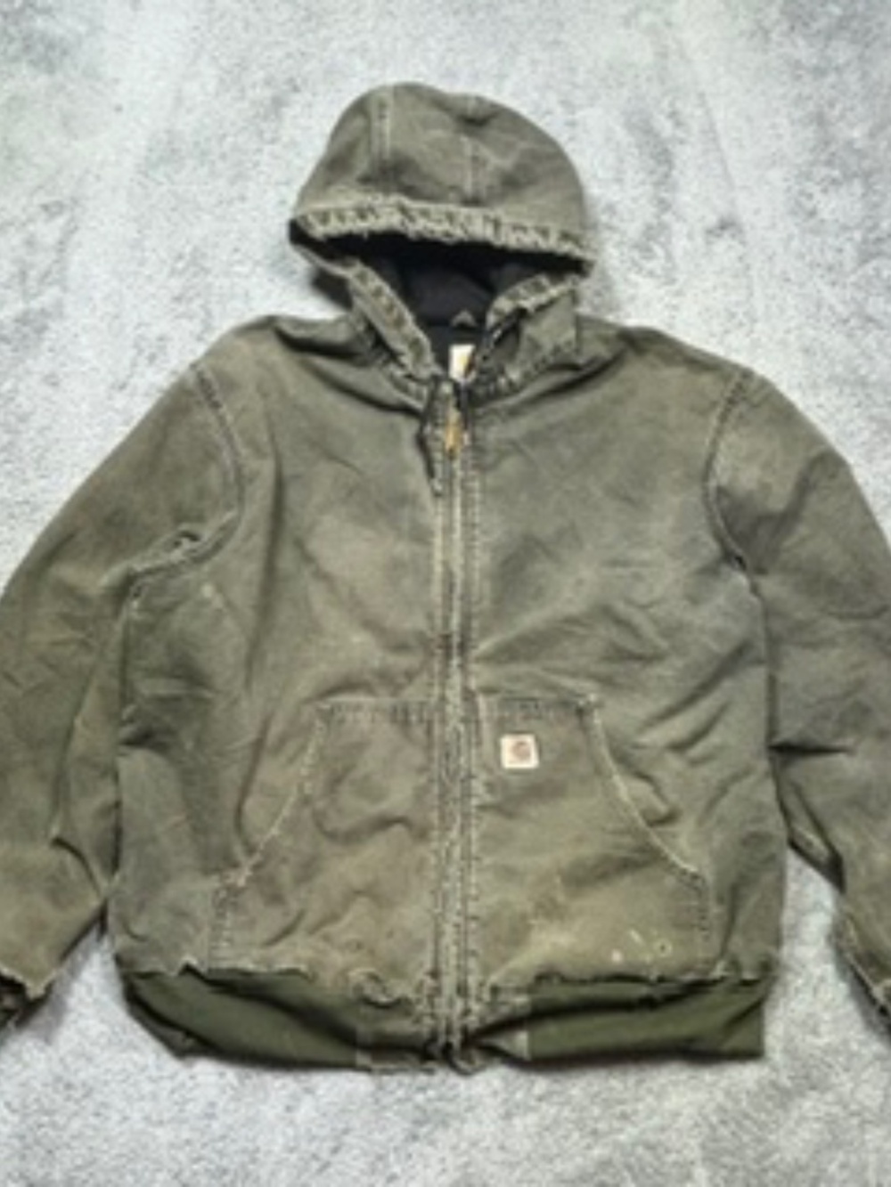 VTG Carhartt Jacket Men's L* Moss Green Hooded Canvas Bomber Thermal Lined J130